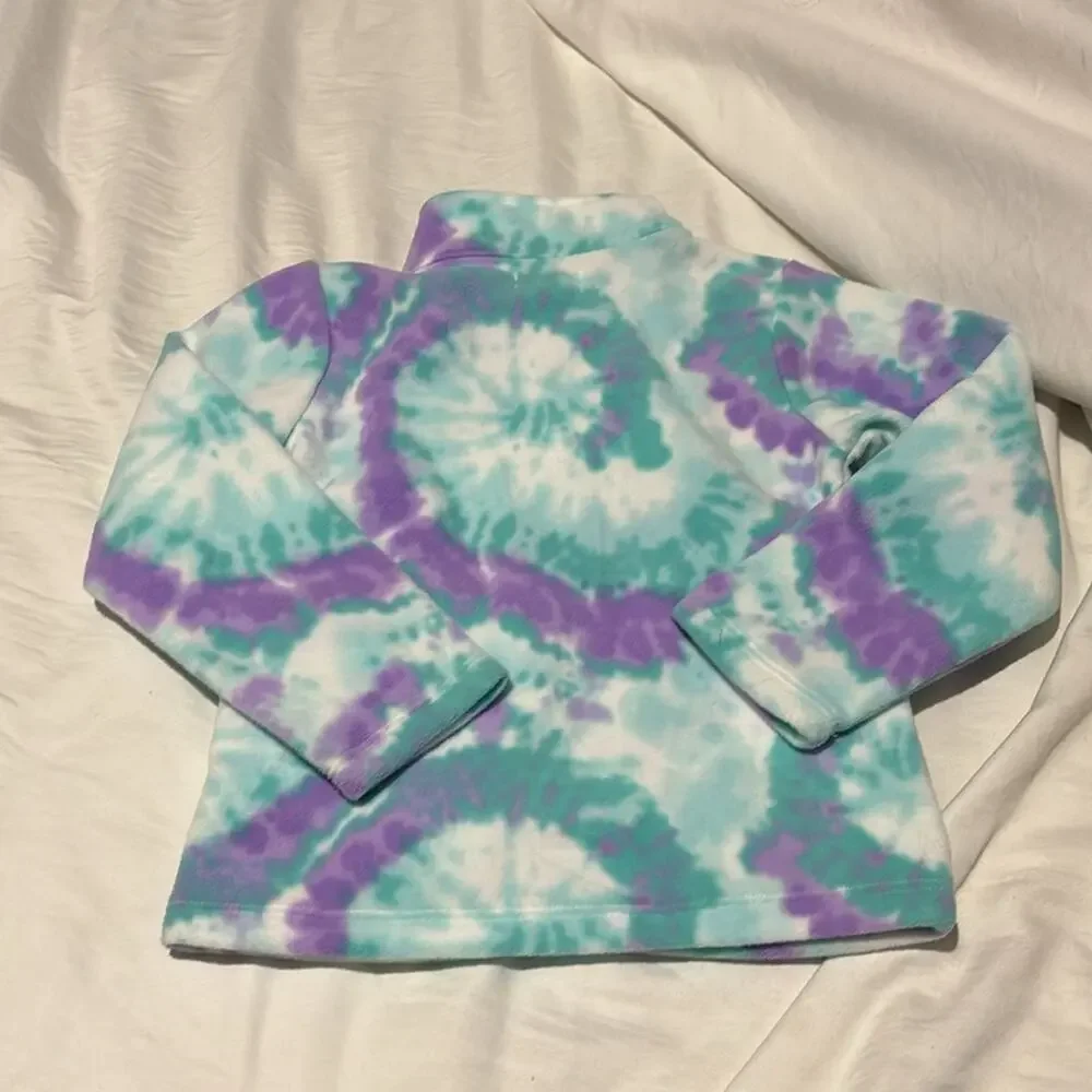 Children’s place 5/6 fleece tie dye half zip white turquoise purple pockets nwt